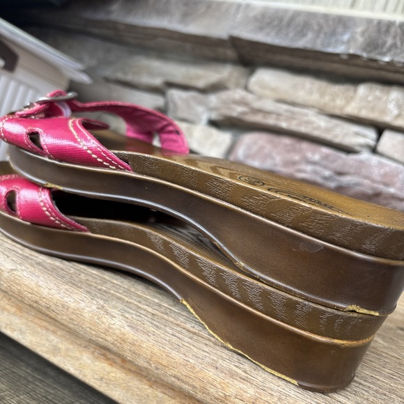 Dr Scholls Advanced Comfort Slide Buckle Sandals Red Soft Faux Wood Shoe Mule 10 - Picture 10 of 12